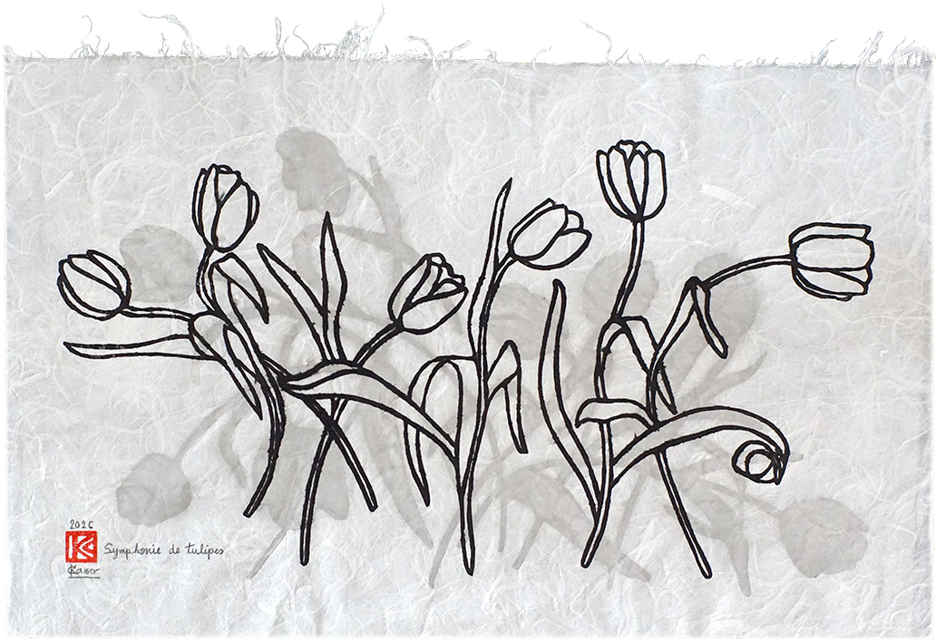 Symphonie de tulipes Caroline Kaiser artist Japanese woodblock printing mokuhanga